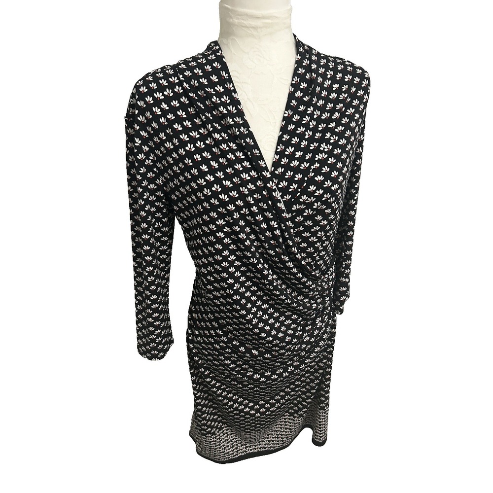 Max Studio Faux Wrap Dress~L~ Black Jersey Knit~ 3/4 Slv N Nk~Office to Dinner
